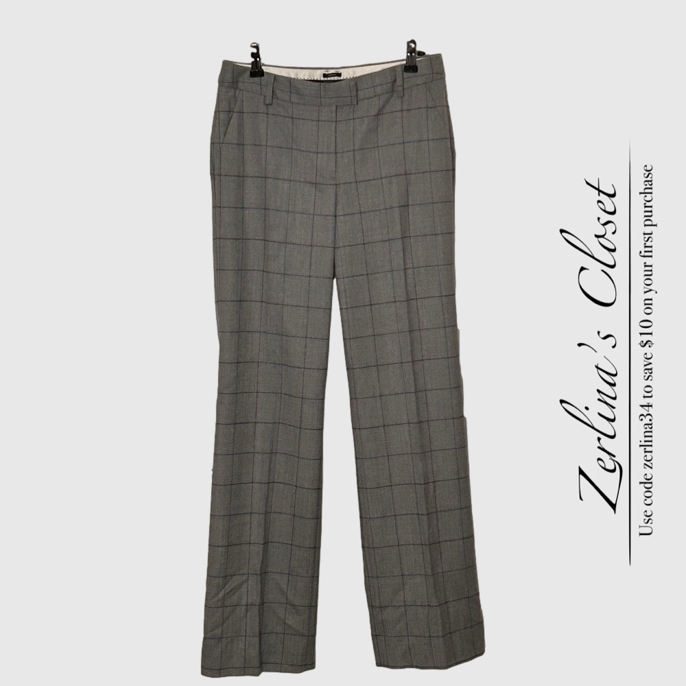 Talbots Italian Flannel Wool Wide Leg Plaid Trousers 2